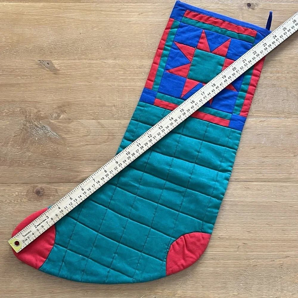 Set of 2 Quilted Christmas Stockings Patchwork Star Farmhouse Barn Quilt Rustic